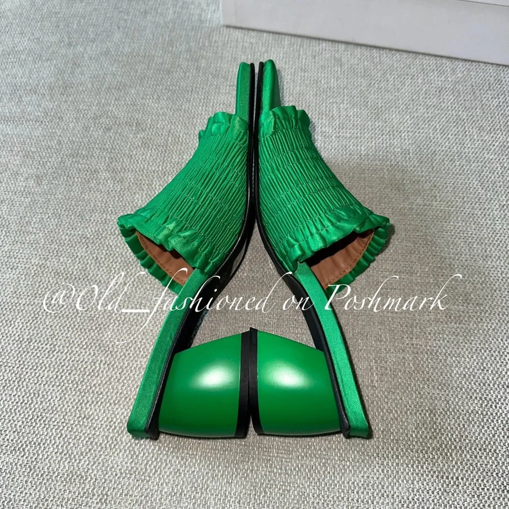 GANNI Smocked Kitten-Heel Mules